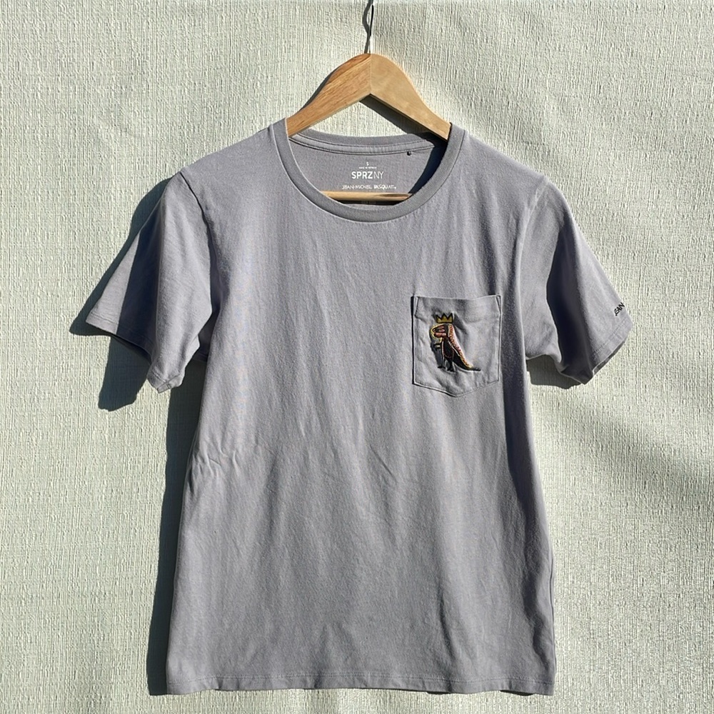 SPRZNY Uniqlo X Jean Michel Basquiat Pocket Dino Art T-Shirt Gray Size Small